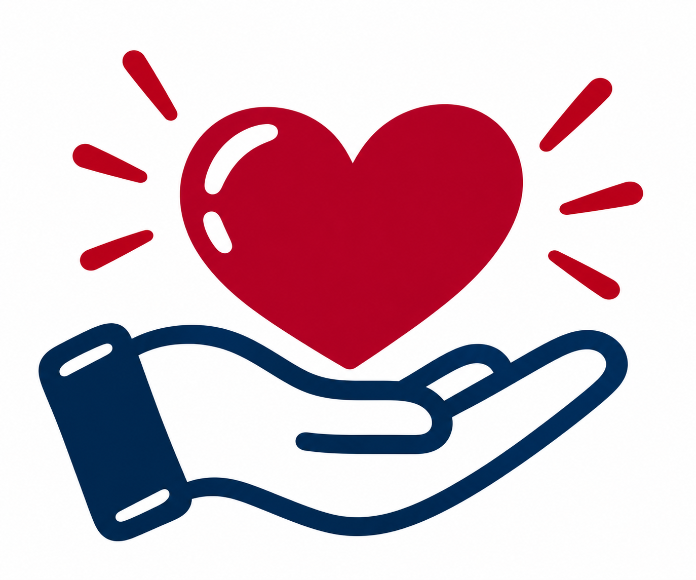 A red heart above an open hand