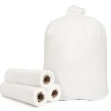 White 15-gallon tall kitchen trash bags on a roll